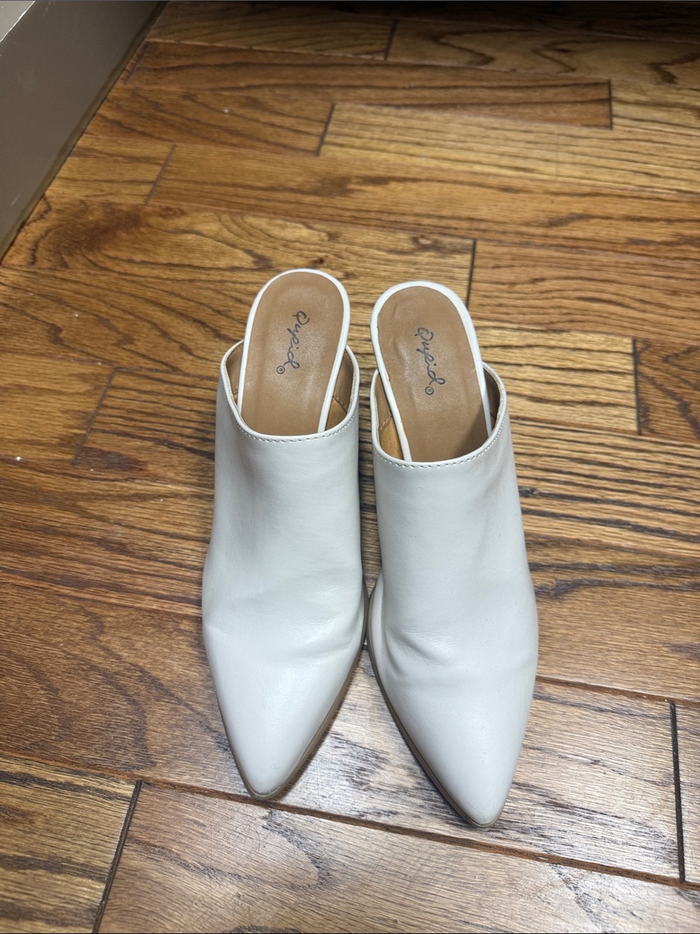 Qupid Cream Pointed Toe Slip-On Mules